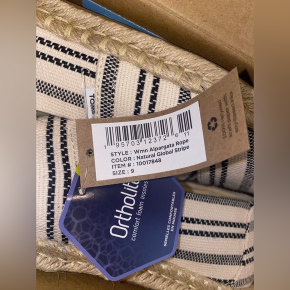 TOMS Alpargata Rope Natural Global Stripe Size 9 BNIB - Picture 4 of 7